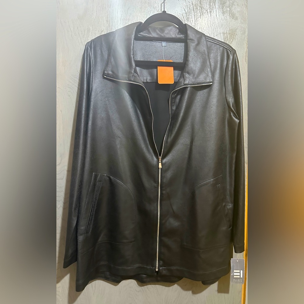 NWT Elliott Lauren Faux Leather Jacket with silver metal full zipper and pockets